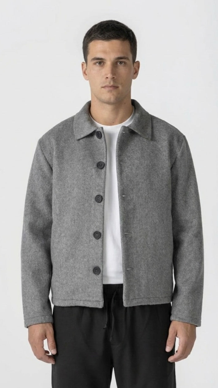 Light Grey Wool Button Jacket