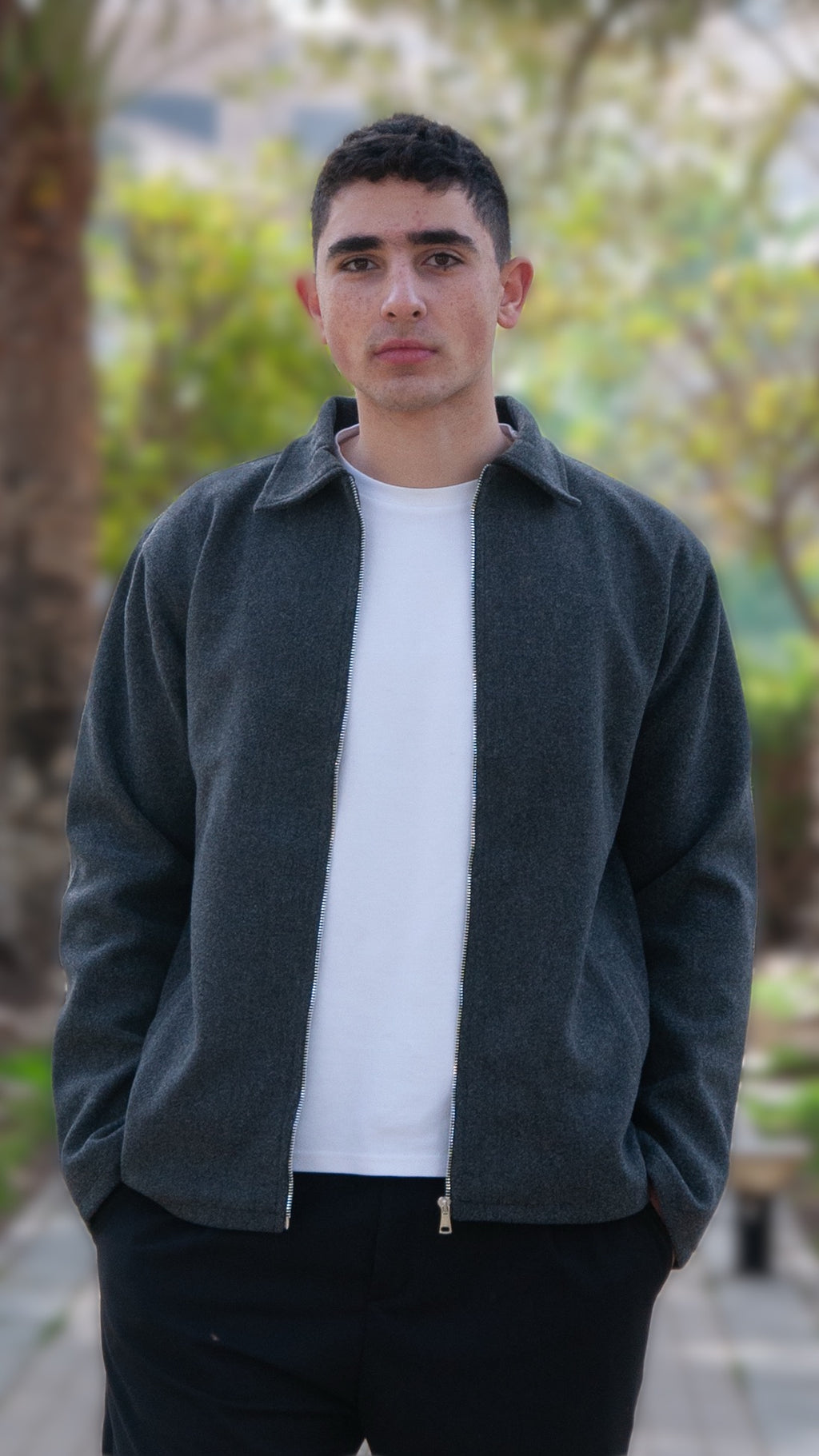 Dark Grey Wool Zip Jacket